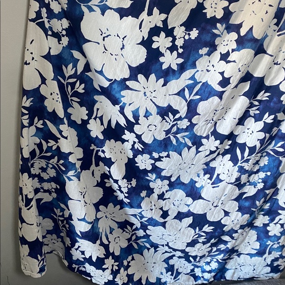 GAP Print Splitneck Maxi Dress Women’s XL Blue Floral Sleeveless Cotton Blend - Picture 6 of 14